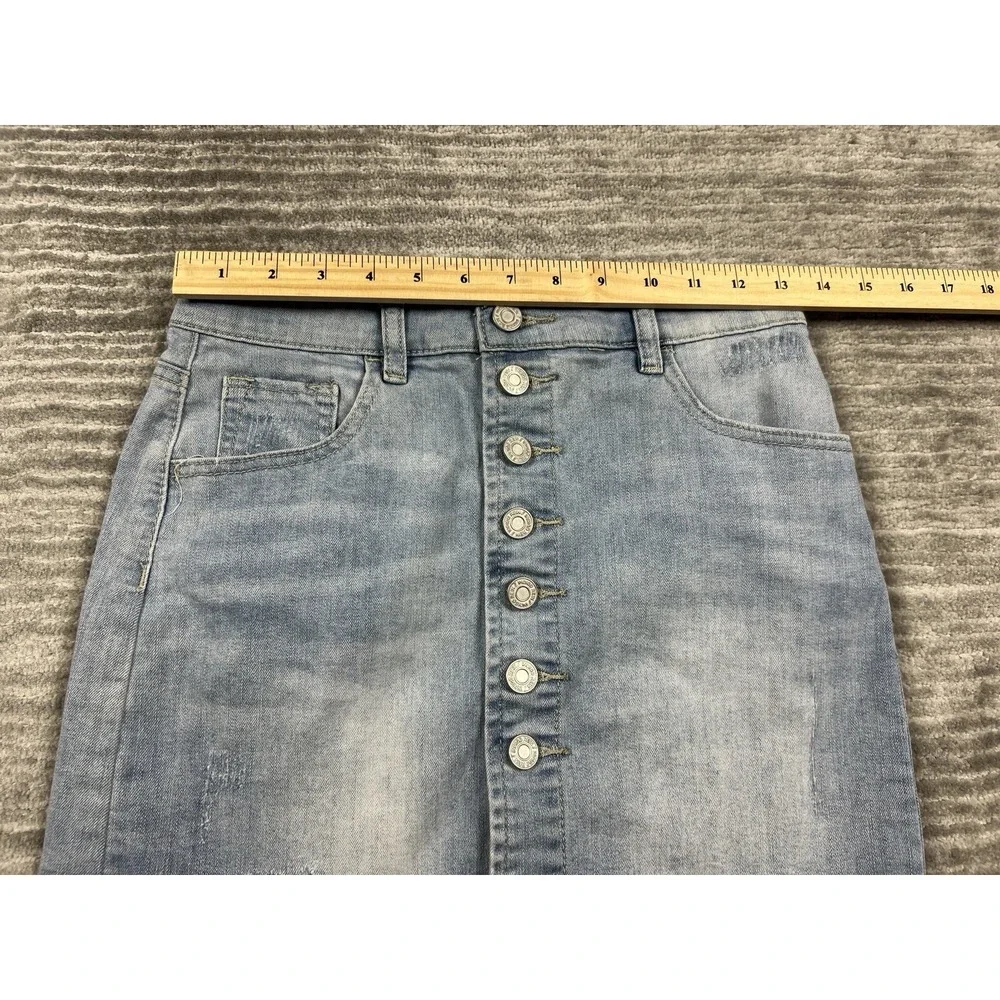 Indigo‎ Rein Skirt Juniors 1 Denim Light Wash Raw Hem Button Front